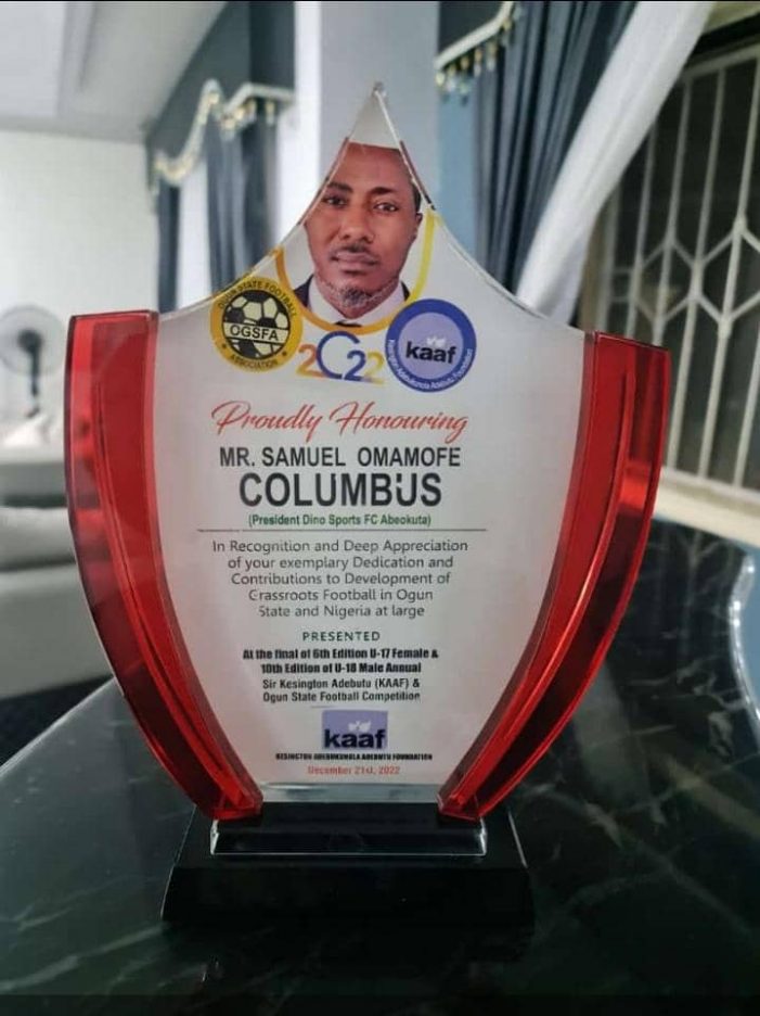 Dino SC boss Samuel Columbus Omomafe bags Ogun FA award